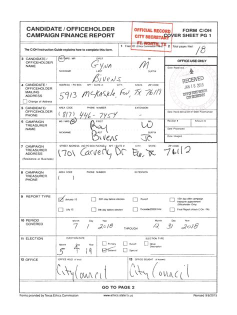 Fillable Online Candidate Officeholder Official Record Form C Oh