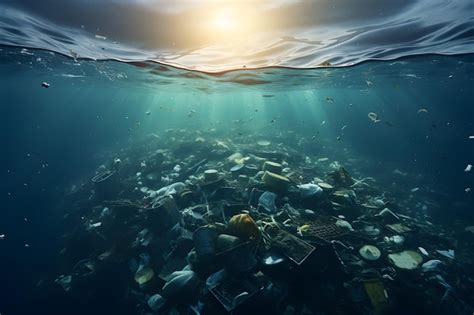 A Large Amount Of Trash Floating In The Ocean Generative Ai Premium