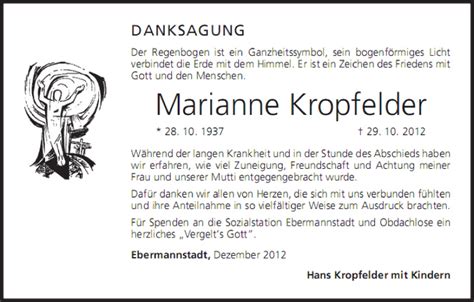 Marianne Kropfelder Traueranzeige Trauer InFranken De