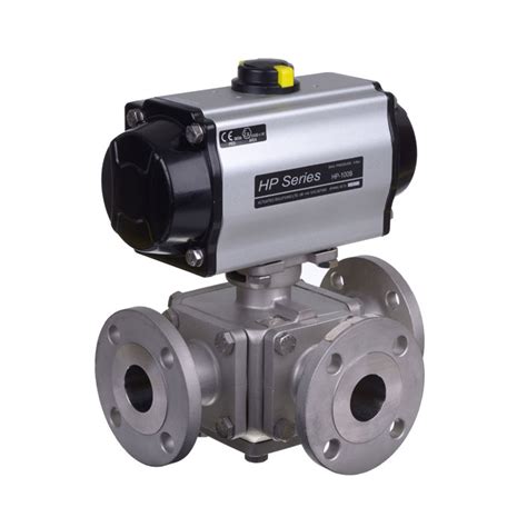 Pneumatic Actuated 3 Way Flanged Stainless Steel Ball Valve Valves Online