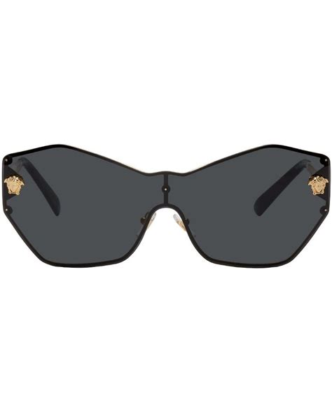 Versace Rubber Gold Glam Medusa Shield Sunglasses In Black Lyst