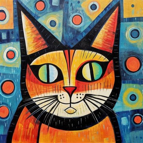 Pintura Estilo Cubismo De Um Gato Foto Premium