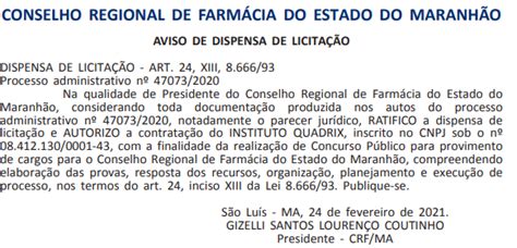 CRF MA Contrata Quadrix Para Organizar Novo Concurso