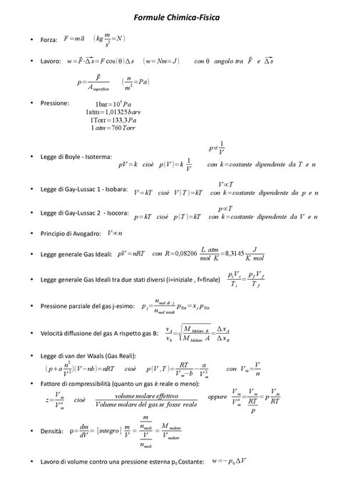 Formulario Di Chimica Fisica Per Biotecnologie Docsity