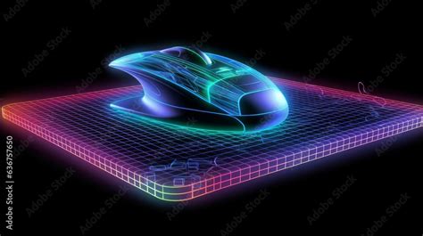 Hologram of a computer mouse with holographic buttons and scroll wheel. AI generated Stock ...