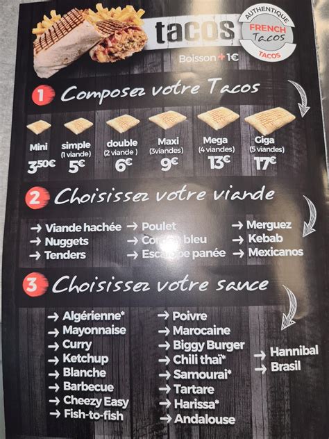 Menu at French Tacos restaurant Liévin