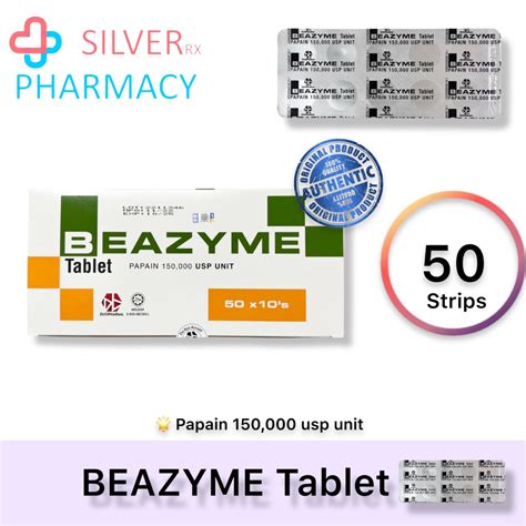 EXP 10 2025 Beazyme Papain 150 000 USP UNIT 10 Tablets Strip