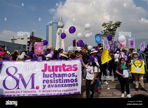 San Salvador El Salvador 08th Mar 2023 Demonstrators A Banner