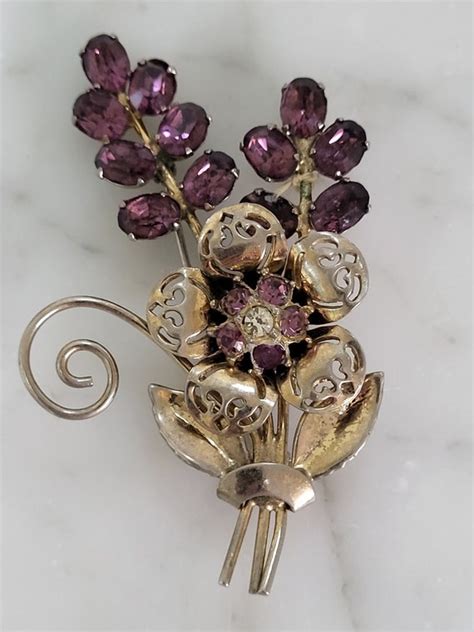 Vintage Purple Rhinestone Brooch Gem