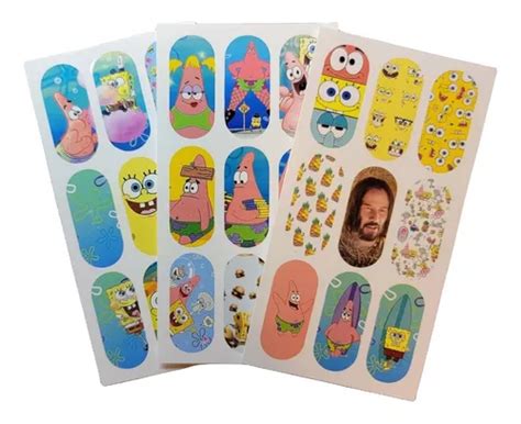 Sticker Nails Tatto Uñas Bob Esponja 6 Planillas Full Nail MercadoLibre