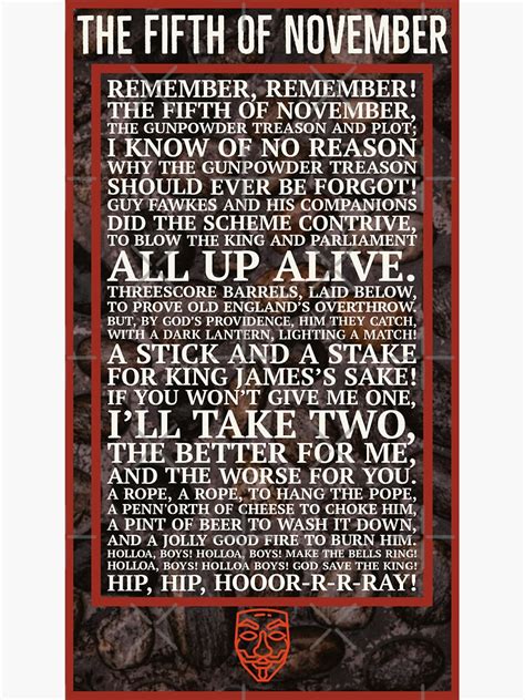 "5th of November Poem" Sticker for Sale by Bryan Wilson | Redbubble