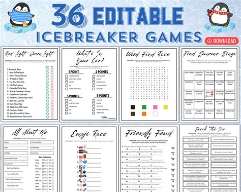 Printable Icebreaker Games Social Group Activities Editable Template ...