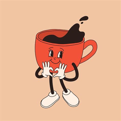 Premium Vector Retro Cartoon Coffee Cup Character Mug Mascot In