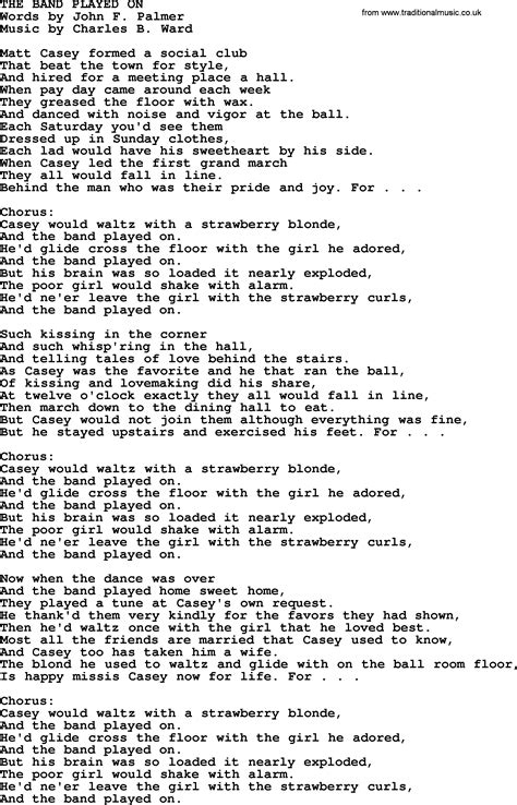 World War One Ww Era Song Lyrics For The Band Played On