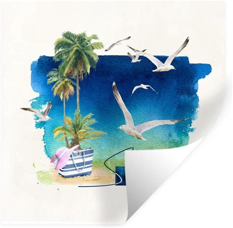 Muurstickers Sticker Folie Strand Vogel Palmboom Letters