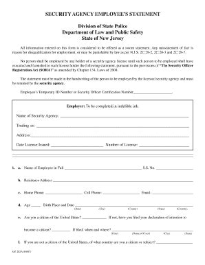 Security Agency Employee Statement Form Fill Out And Sign Printable