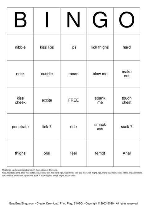 Sex Bingo Cards To Download Print And Customize