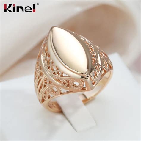 Cheap Kinel Vintage Rose Gold Color Rings Glossy Ethnic Jewelry Joom