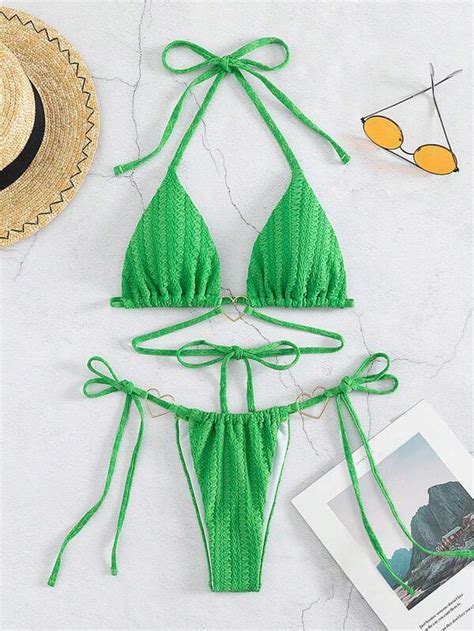 Ring Linked Halter Triangle Bikini Swimsuit Shein Usa