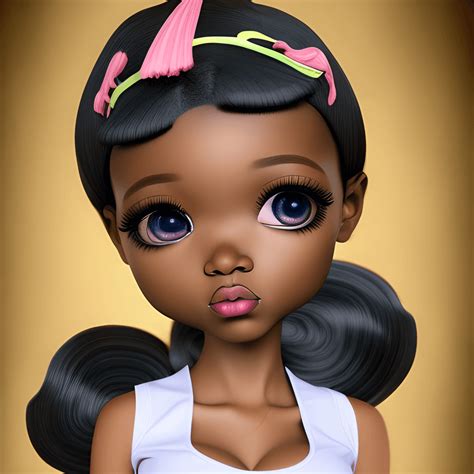 D Exotic African American Dreamy Eyes Chibi Puffs K Digital