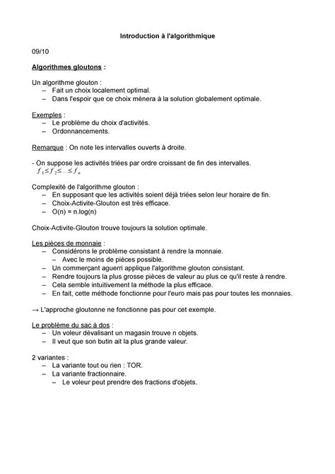 Algorithme Selon Cours Algorithme Et Structure De Donnees 1er Annee