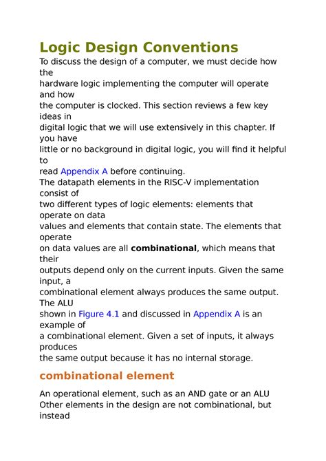 Logic Design Conventions This Section Reviews A Few Key Ideas In