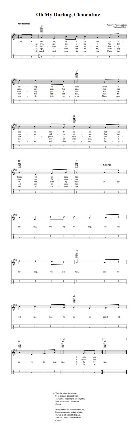 Oh My Darling Clementine Easy Mandolin Sheet Music And Tab With