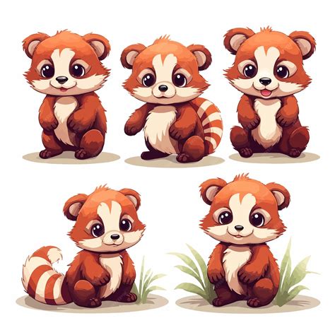 Premium Vector Set Of Red Panda Cartoon Character