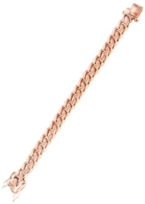 14k Rose Gold Bracelet Solid Miami Cuban Link For Women Frostnyc