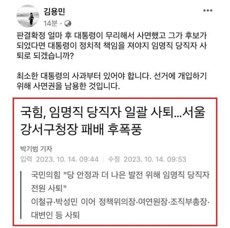 잇싸 野 與임명직 당직자 사퇴에 책임질 사람은 尹대통령·지도부