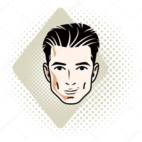 Ilustración Vectorial Cara Masculina Morena Guapo Rasgos Positivos Cara