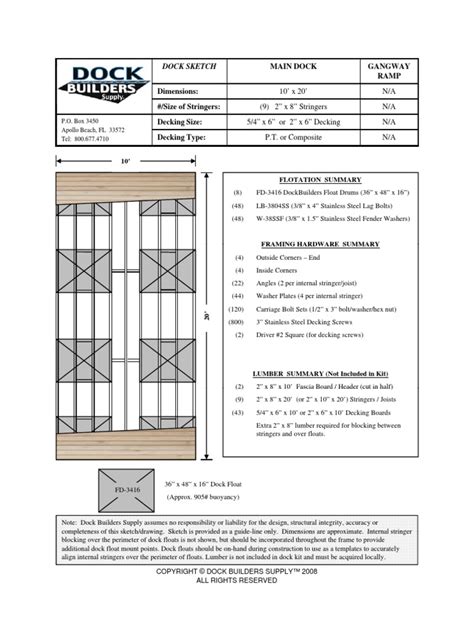 Floating Dock Drawing 10x20 8fd 3416 12and16oc Pdf Screw