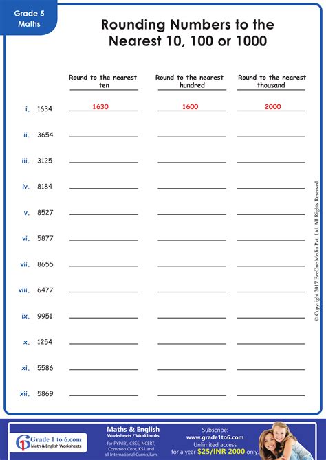 Rounding Numbers To Nearest 10 100 Or 1000 Grade 5 Math Worksheets