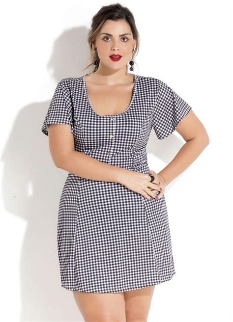 Vestido Evas Xadrez Vichy Plus Size Quintess Quintess