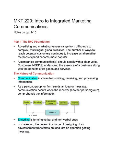 Mkt Notes For Module One Mkt Intro To Integrated Marketing