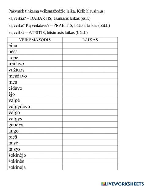 Veiksma Od Io Laikai Esamasis B Tasis Ir B Simasis Worksheet