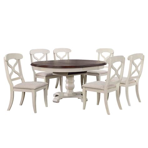 Andrews Butterfly Leaf Round Table With X Back Chairs Antique White