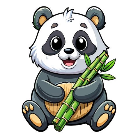 El Lindo Panda Comiendo Bambú Imagen Vectorial De Dibujos Animados