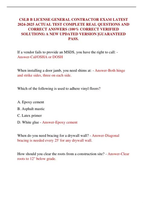 CSLB B LICENSE GENERAL CONTRACTOR EXAM LATEST ACTUAL TEST COMPLETE REAL