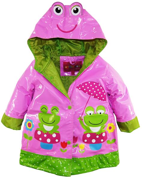 Wippette Little Girls Waterproof Vinyl Fully Lined Hooded Frog Raincoat