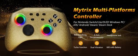 Mytrix Gold Wireless Switch Controller Compatible With Nintendo Switcholedlite