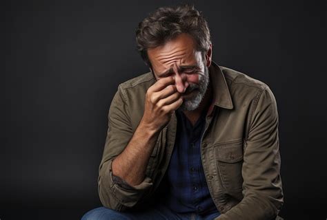 Un hombre llorando mientras está sentado Foto Premium