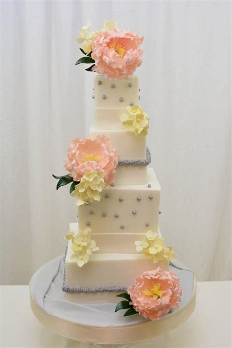 Peonies On A Square Cake Decorated Cake By Sugarpixy Cakesdecor