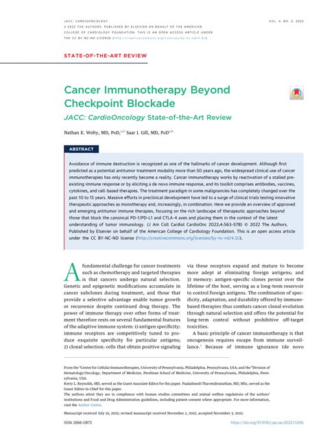 Pdf Cancer Immunotherapy Beyond Checkpoint Blockade