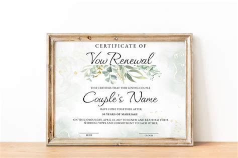 Vow Renewal Certificate Editable Printable Wedding Certificate