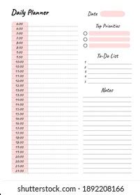 Daily Planner Printable Template Vector Blank Stock Vector Royalty