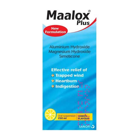 Maalox Plus 11420025mg5ml Lemon Flavour 250ml Pharmfetch Cy