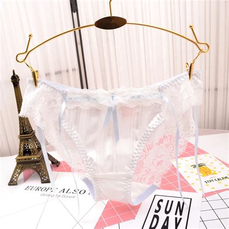 Sexy Lace Underwear Silk Chiffon Ribbon Bow Girl Panties String Thong Culotte Femme Bragas