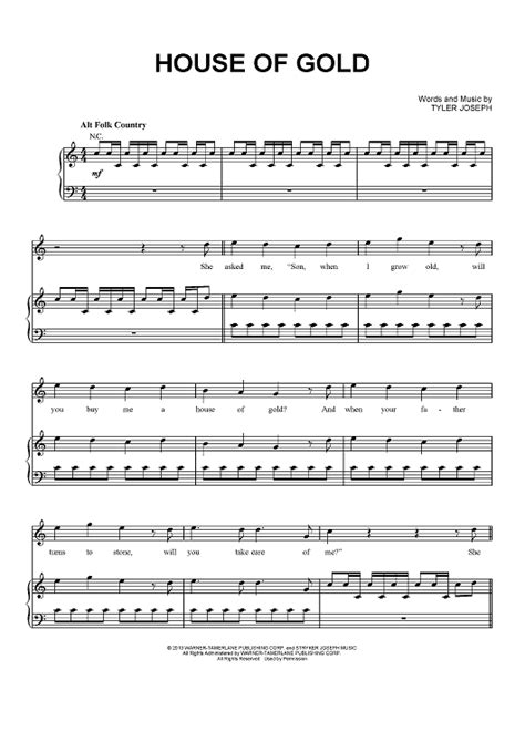 House Of Gold Sheet Music By Twenty One Pilots For Piano Vocal Chords Sheet Music Now