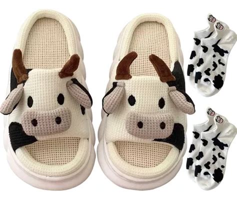 Pantuflas Vaca De Mujer Suaves Moda C Modas Lino Calcetines Meses